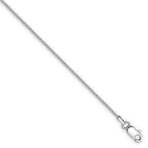 0.9mm, 14k White Gold, Box Chain Anklet, 9 Inch